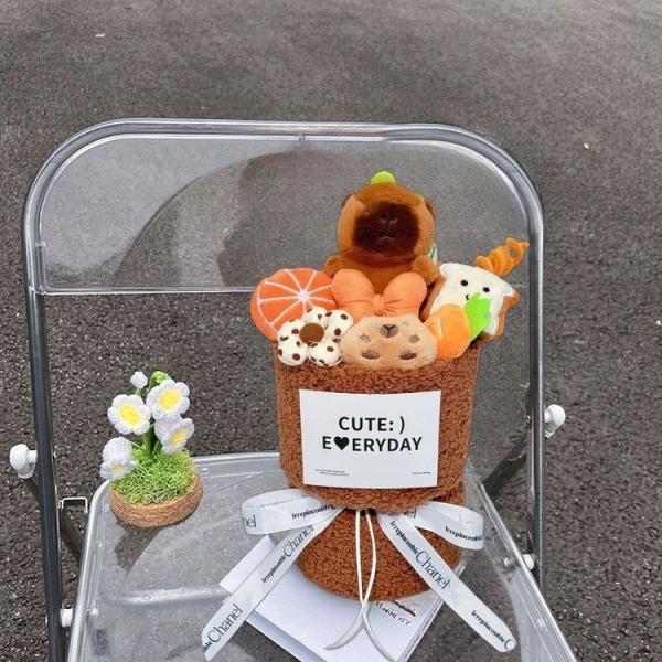 Christmas Pawfect Leader Plush Toy Set Capybara Flower Bouquet Kawaii Cartoon Gift for Valentine's Day/Birthday