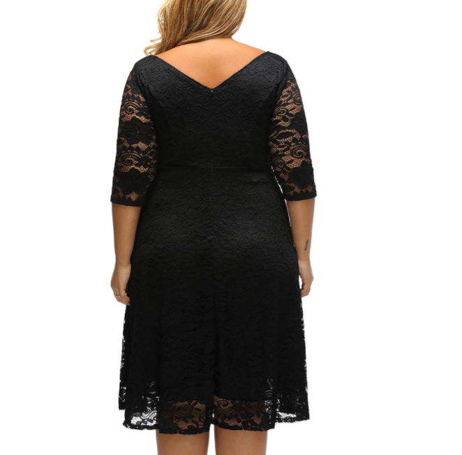 Fashion empire waist sexy women lace overlay plus size midi dress