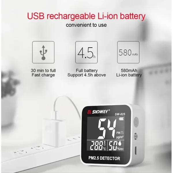 Portable PM2.5 Detector Air Quality Monitor with Laser Detection Humidity Meter
