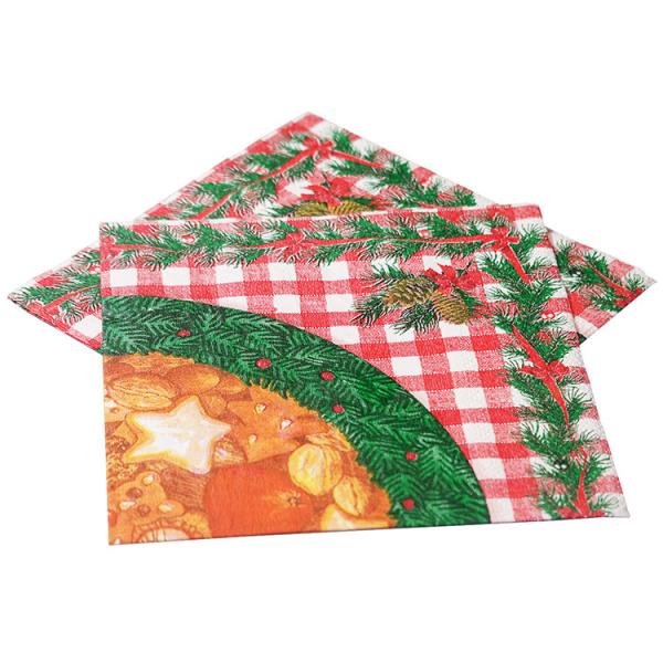 Odorless Durable Christmas Cocktail Napkins , Disposable Patterned Paper Serviettes