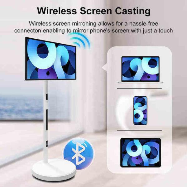 Floor Standing Movbile Tv Vertical Display 27 Adjust Up Down Rollable Smart Stand By Me TV