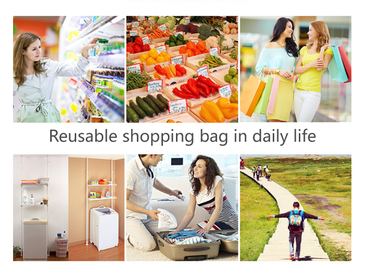 Promotional Foldable Shopping Bag Nylon Tote Collapsible Reusable Grocery Bags