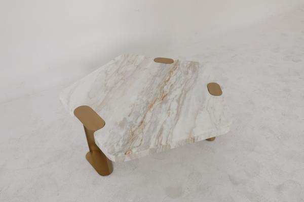 Delicate Brushed Gold Stainless Steel Coffee Tea Table With Marble Table Top