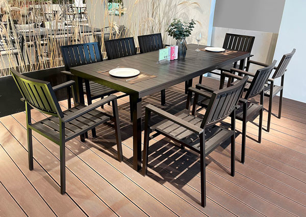 Mesa de comedor al aire libre impermeable negra D80xL120xH73CM de los muebles del jardín del patio