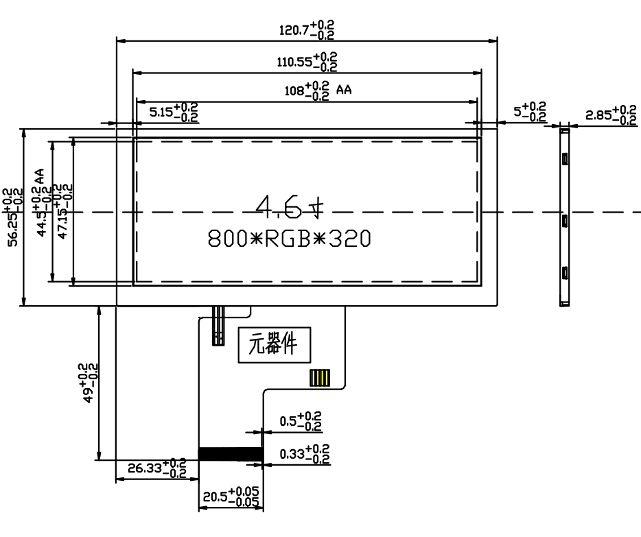 тип экран Адвокатуры 800x320 TFT LCD 4,6 дюйма с касанием PCAP емкостным
