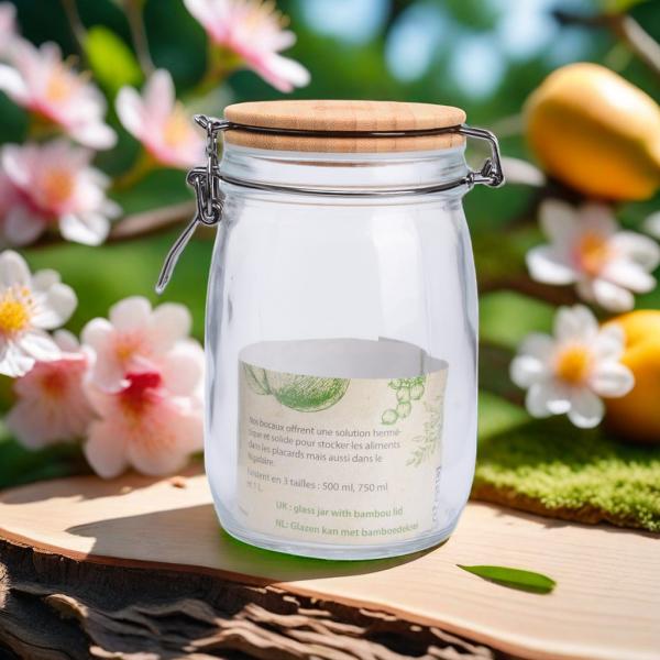 Mason Airtight Empty Glass Jars With Wooden Lids 1000ML Capacity
