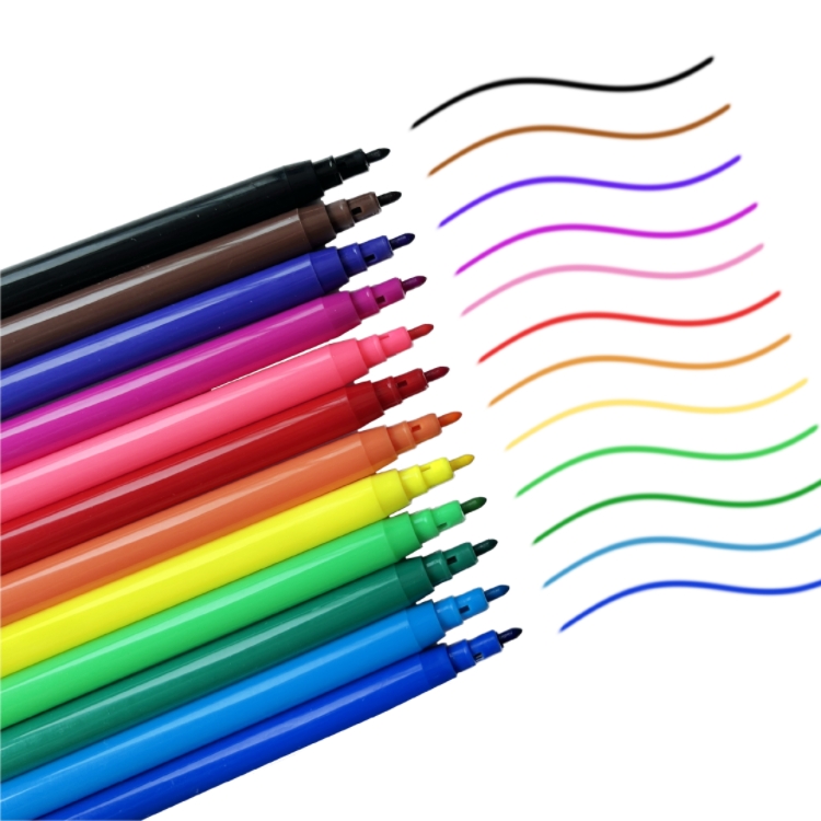 Creative stationery OEM student Children 12 Colors painting fibre tip pen watercolor pen set
