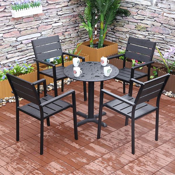 Modern Plastic Wood 4 Seater Table Set 5PCS Wooden Garden Furniture for Outdoor Dining