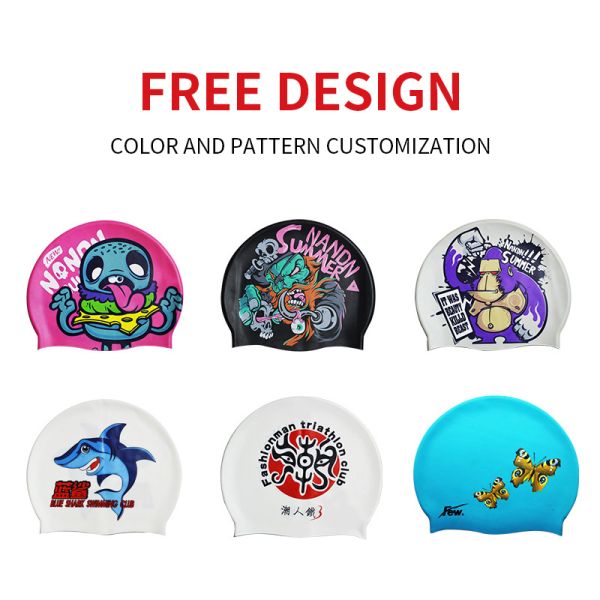 Men's and Ladies Swimming Caps Printed Silicone Waterproof Bubble Swim Hat