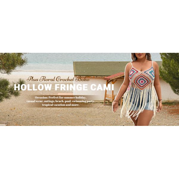 Swimsuit Cover Ups Fashion Accessories Swimsuit Bra Set Crochet Bikini Women's Plus Size Floral Crochet Cami Top Boho Hollow Out Fringe Sleeveless Cover Up Tops