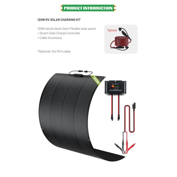 100W 120W light weight rv solar panels kit for 12 volt system for motorhome with IP65 Water proof smart charge controller for both lead acid and Lithium Batteries