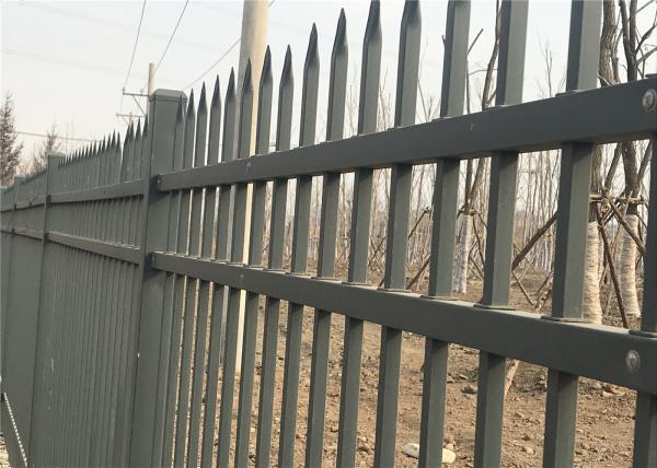 Black powder coated spear top galvanised tubular metal fence