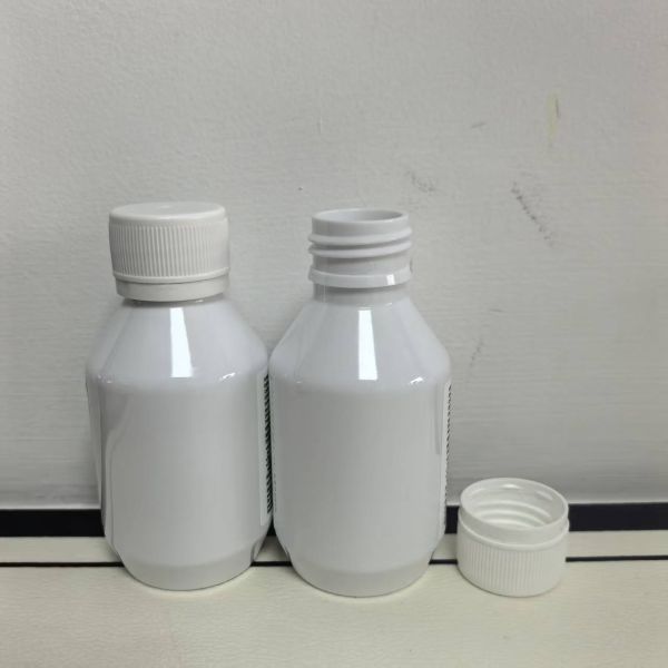 White 125ml PET Plastic Bottle Featuring Printed LOT Number and Glossy Finish Screw Top Cap Ideal for Tus