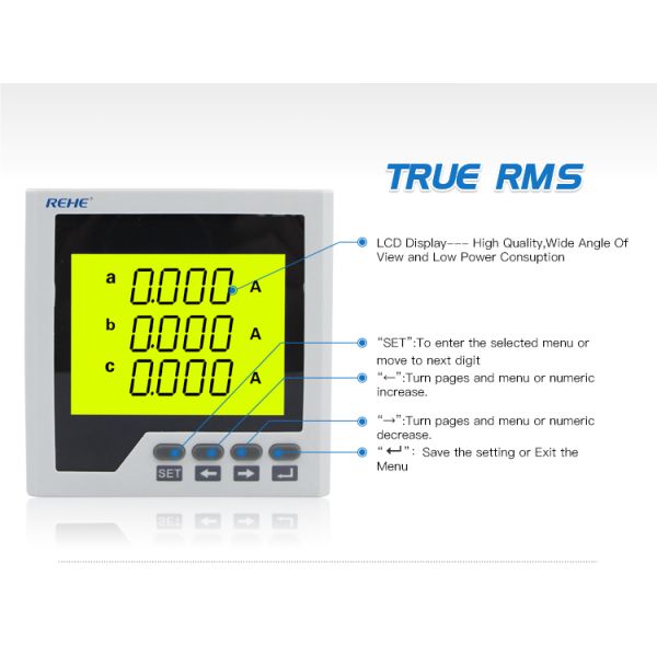 Slim type amp,volt,hz 96*96mm Three Phase LCD Multi-function digital panel Power Multimeters
