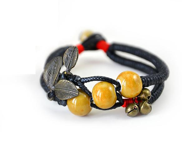 New blue and white retro national wind bracelet braided bracelet bronze clover female Ruil