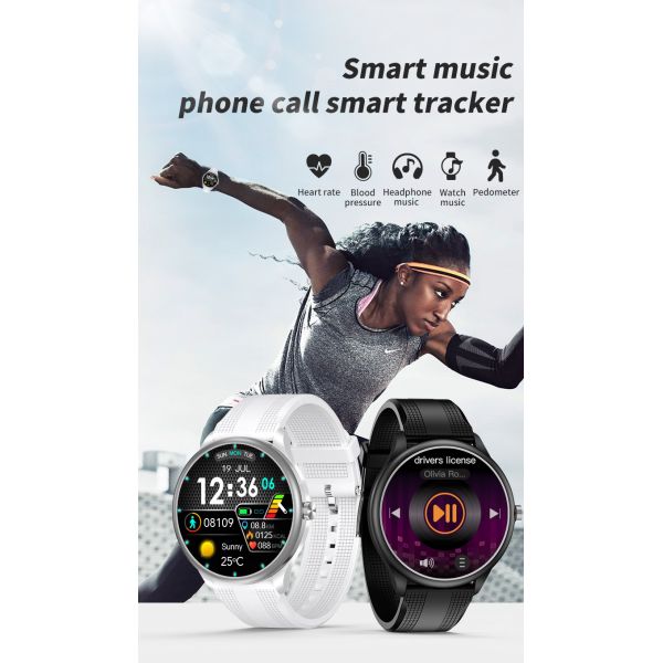 Музыкальный плеер Мужские наручные ЭКГ Смарт-часы 240 * 240 Экран 316L Корпус из нержавеющей стали