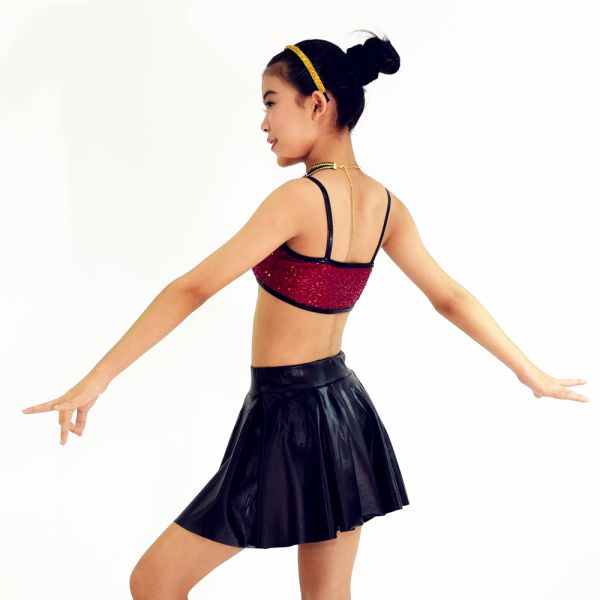 Passionate Sequined Top Hip Hop Style Clothing Rhinestones Collar Seperated Imitation Leather Skirt