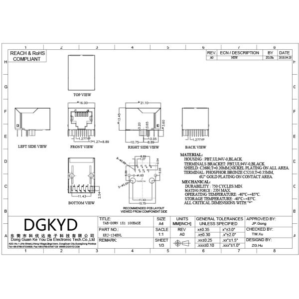 Single Port Female RJ45 Ethernet Connector Jack with isolation filter