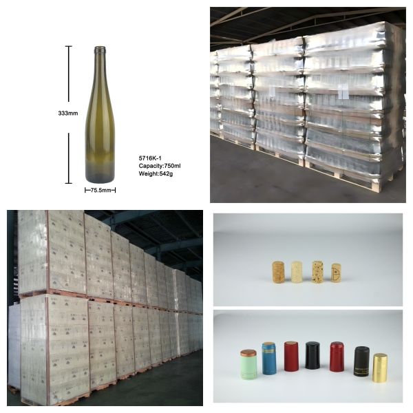 750ml Antique Green Slender Rhine Glass Wine Bottles Cork Top For Riesling 542g 5716K-1