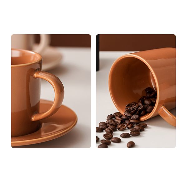 Керамическая большая кофейная кружка большая чашка для чая молочная кружка и тарелка в твердом коричневом цвете для посуды