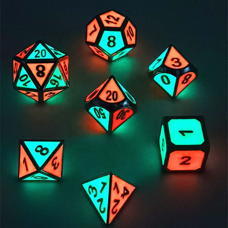 Wholesale Glow-in-Dark Zinc Alloy Metal Dice Set Customizable Polyhedral DND Dice for Role Playing Games