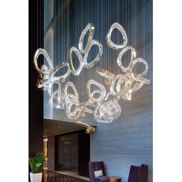 JYLIGHTING personalizado moderno círculo irregular colgante luz anillos transparentes colgando luz para Villa Hotel sala de estar