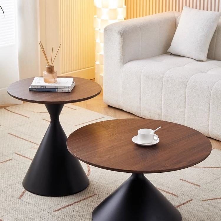 Creative Cream-Style Round Wood and Metal Tea/Coffee Table Minimalist Mobile Sofa Side Table for Small Spaces Home Living Room