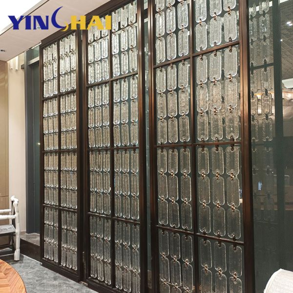 OEM Stainless Steel Screen Partition Crystal Pendant Glass Metal Room Dividers Partitions