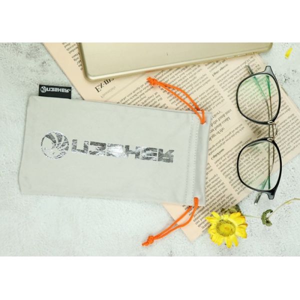 9*18cm / 10*20cm Microfiber Glasses Bag With Drawstring Light Easy To Carry
