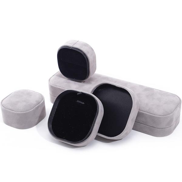 Luxury lid and base jewelry box hign quality Gray velvet jewellery box with logo