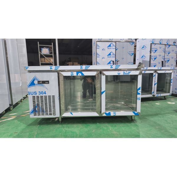 Commercial Counter Table with Glass Door Undercounter Refrigerator