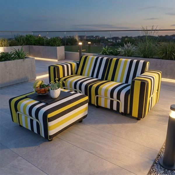 Modern Design Outdoor Garden Sofa Set Steel Frame Eco-Friendly Weatherproof Fabric for Patio Home Villa Courtyard Hotel Use