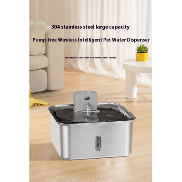 Smart Rechargeable All Stainless Steel Pet Water Dispenser Large 7L Automatic Dog Bowl Solid PC Unplugged Charge Water Bottle