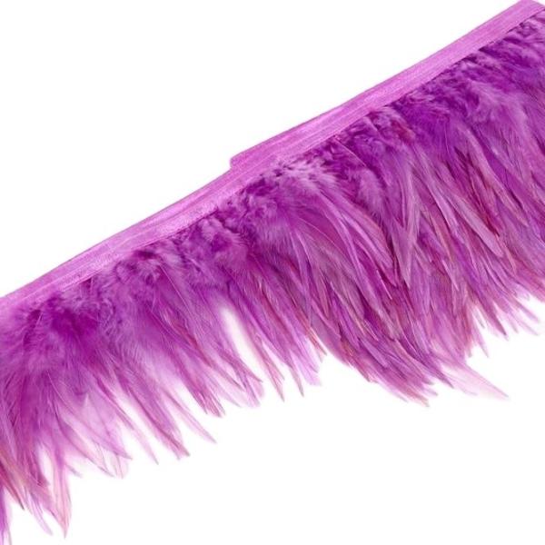 Decoração de festa de 4-6 polegadas Stretch Saddle Hackle Feather Fringe Trim com fitas de fita satinada padrão tingido