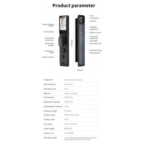 Qleung S940max Fully Automatic Lock with 3D Face Recognition and Palm Vein Unlock Tuya Smart Home Door Lock