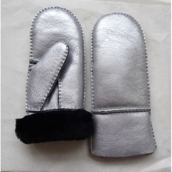 Shearling Sheepskin Merino Leather Gloves 100% Handmade Silver / Gold Color