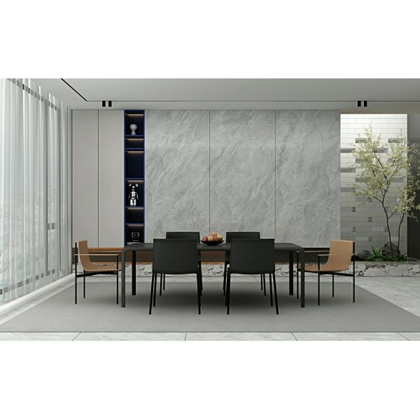 Carreaux de porcelaine glacée gris polie 900x1800x9mm pour murs intérieurs