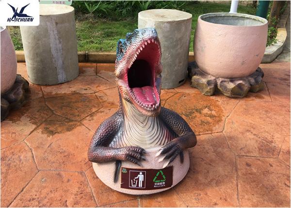 Funny Dinosaur Trash Can Custom Fiberglass Statues For Amusement Park / Playground