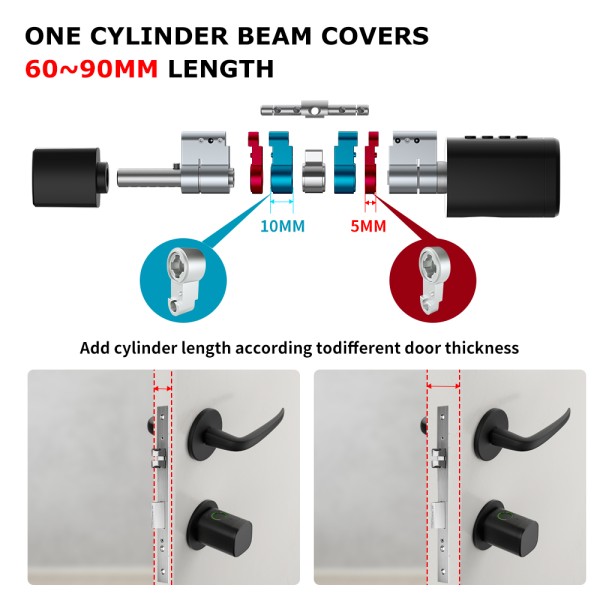 Ttlock Fingerprint Keypad Combination Cylinder Lock with Keys and Emergency Function for Aluminum Door Cloud Data Storage