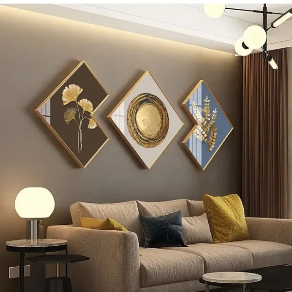 Aluminum Frame Crystal Porcelain Painting Wall Art Japanese Style For Living Room Decor