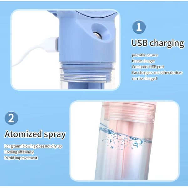 New Summer Mini Handheld Fan Mute Portable USB Charging Spray Water Cooling Fan for Outdoor and Camping