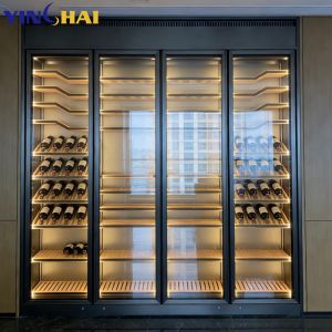 Black Stainless Steel Wine Cabinet with Glass Doors & Built-In LED Lighting