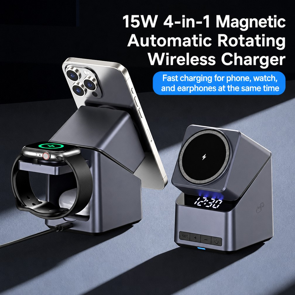 15W Fast Charging Multifunction Wireless Charger with Qi-enabled Compatibility and Built-in 3W Bluetooth Speaker