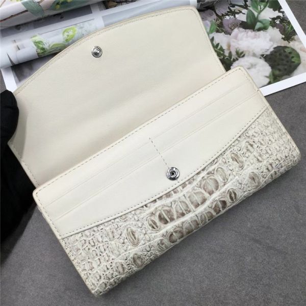 Authentic Exotic Crocodile Skin Women Long White Wallet Female Large Card Holders Genuine Alligator Leather Lady Clutch