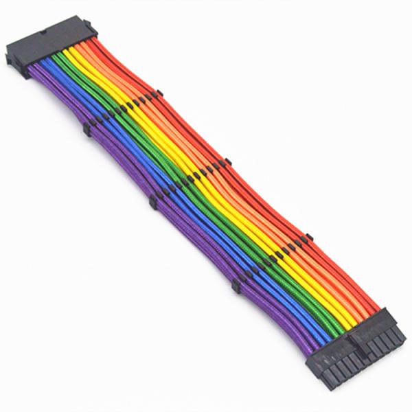 Bradided Sleeved Cable Extension PSU Power Supply Extension Cable Rainbow 24pin Female to Male Computer Extension Cord Stripped
