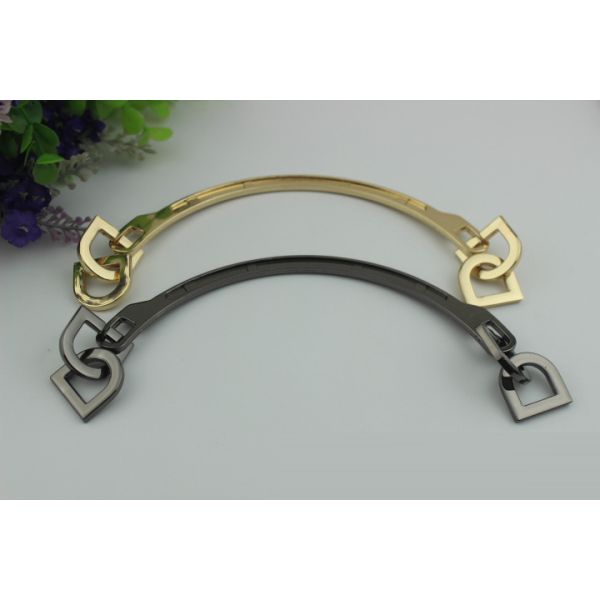 2018 Fashion trendy light gold & gunmetal color tote bag metal handle with d ring decorate