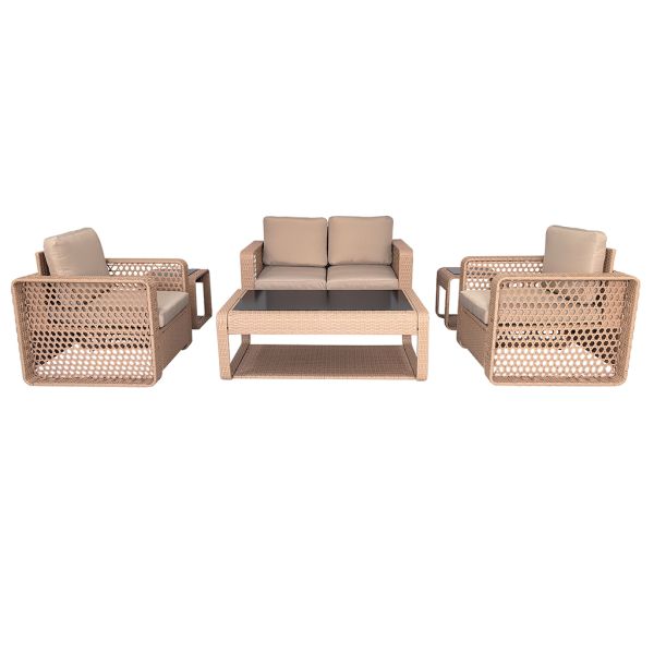 2026 New Developed  Metal Frame Indoor Outdoor Rattan Garden Patio Balcony Conversation Sofa Set