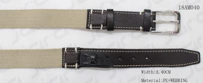 PU Buckle Part Coffee Polyester Webbing Belt PU Tip Available 3.4cm Width