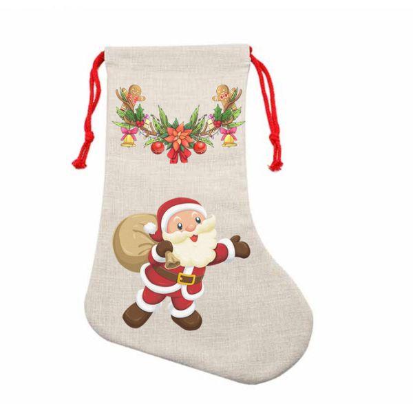 Heavy Thick 380gsm Linen Sublimation Christmas Stockings With Red Cotton Cords Children Promotional Party Supplies