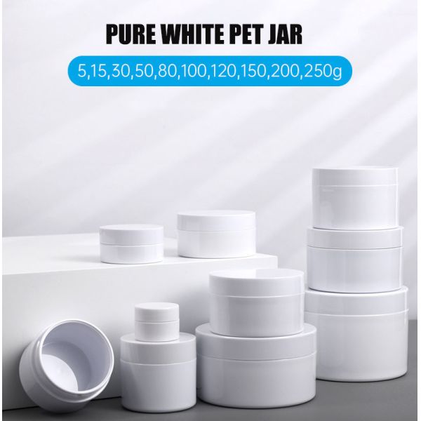 Skin Care Pure White Plastic Cosmetic Jars form 5g to 250g leak proof durable containers lightweight perfect for creams lotions and balms packaging